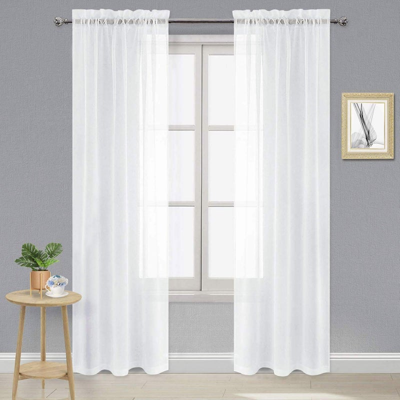 DWCN White Sheer Curtains Semi Transparent Voile Rod Pocket Curtains for Bedroom and Living Room, 42 x 108 inches Long, Set of 2 Panels - Image 1